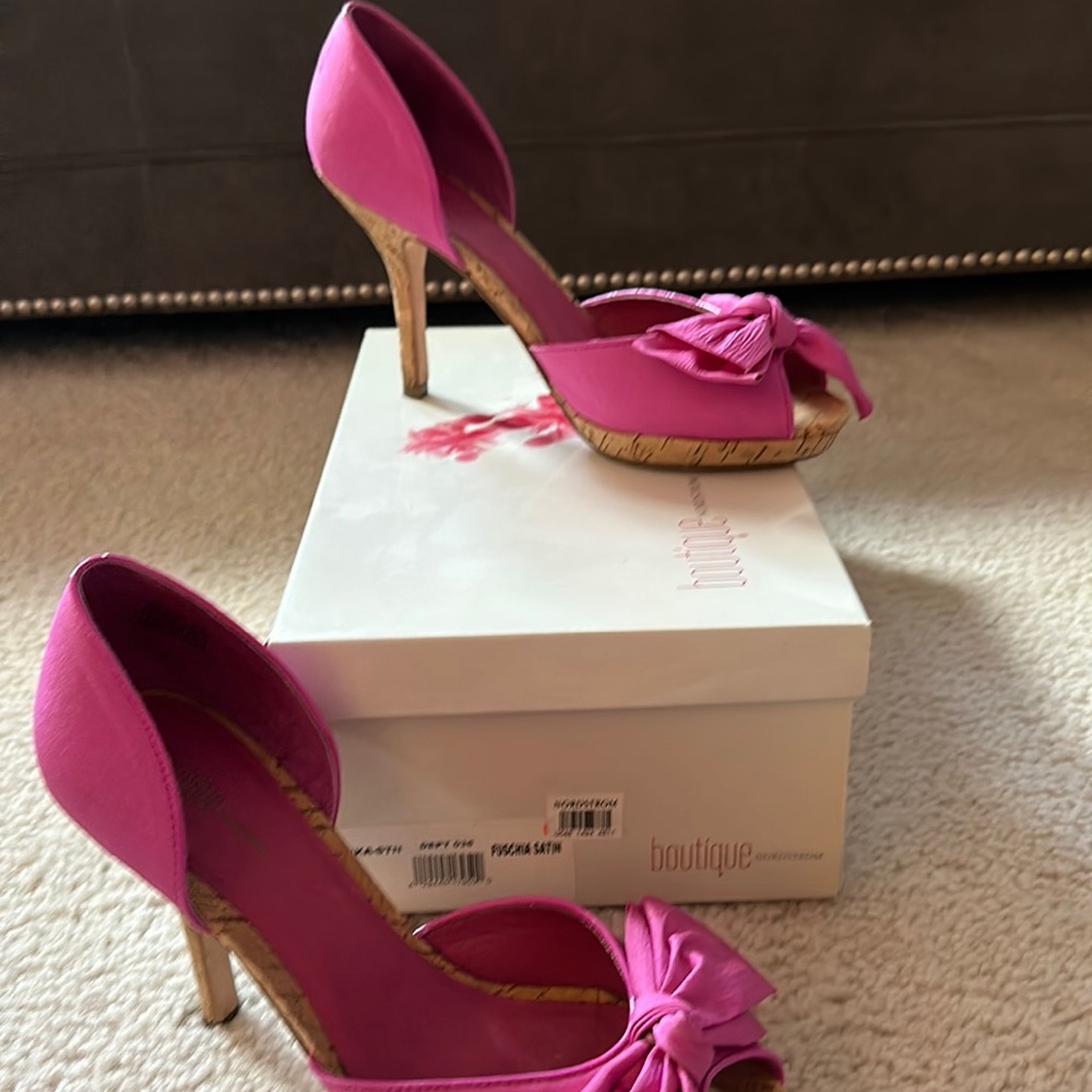 Hot pink cork heels